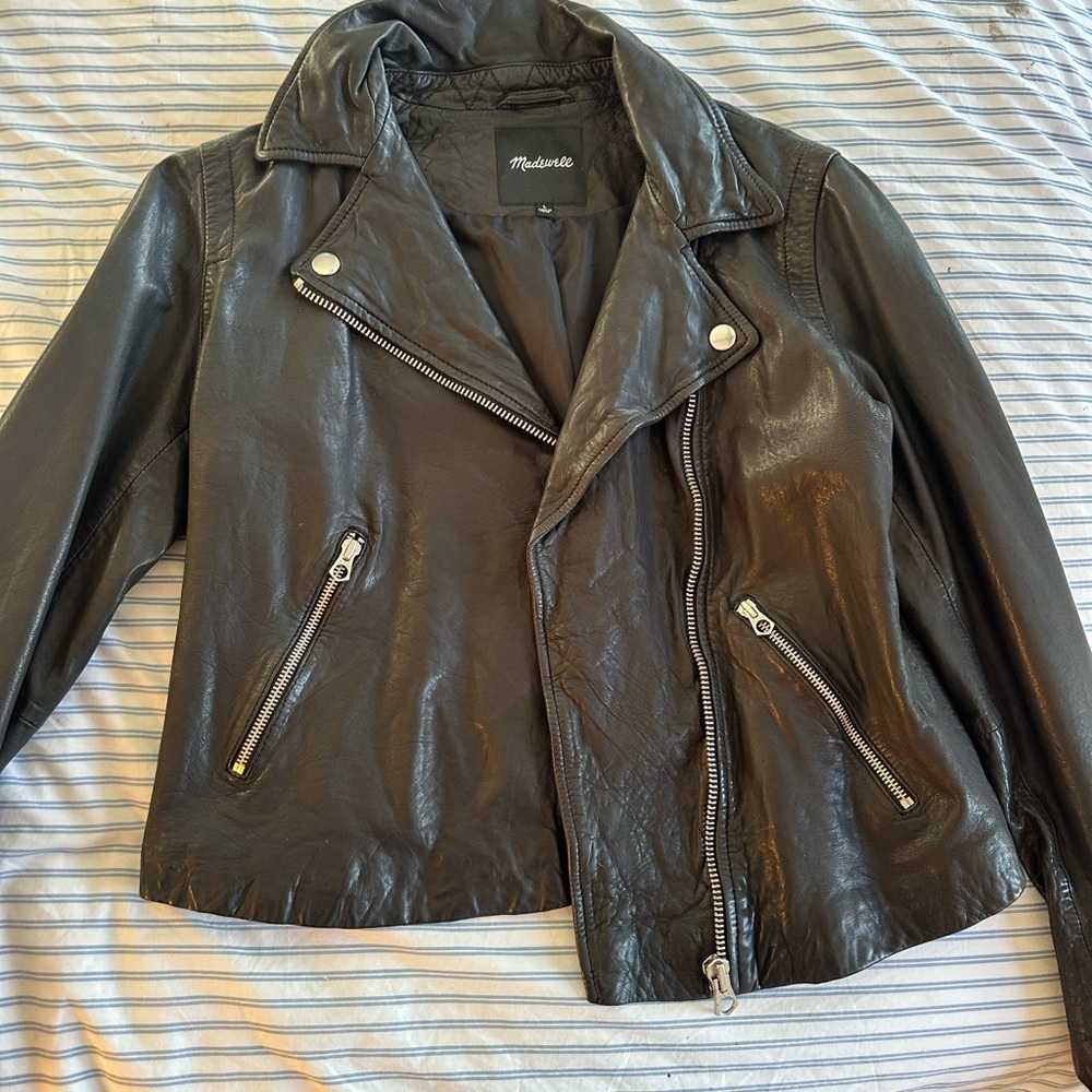 Madewell Washed Leather Oversized Motorcycle Jacket - L - Picture 9 of 12